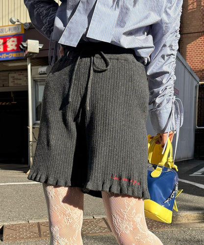 羅紋針織荷葉邊短褲