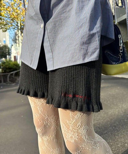 羅紋針織荷葉邊短褲