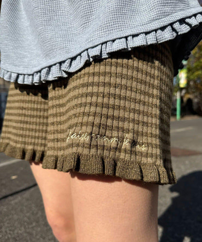 羅紋針織荷葉邊短褲