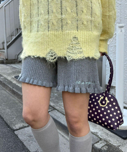 羅紋針織荷葉邊短褲