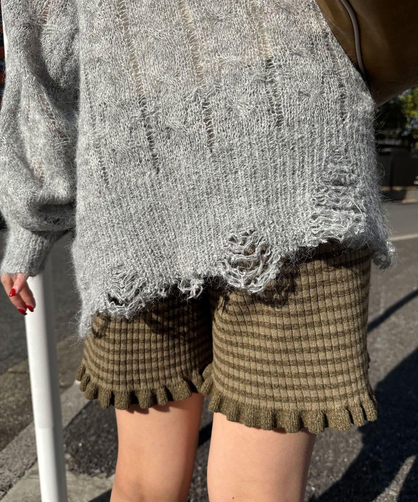 羅紋針織荷葉邊短褲