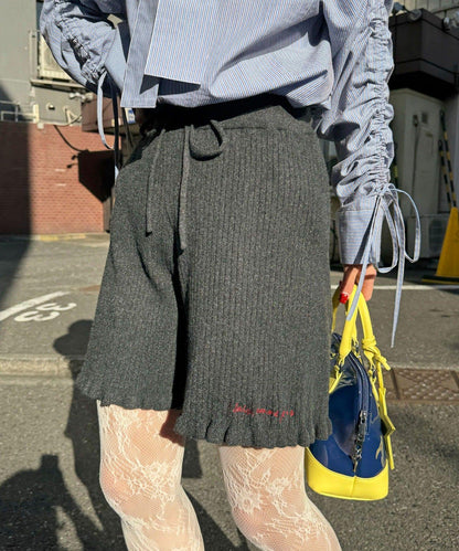 羅紋針織荷葉邊短褲