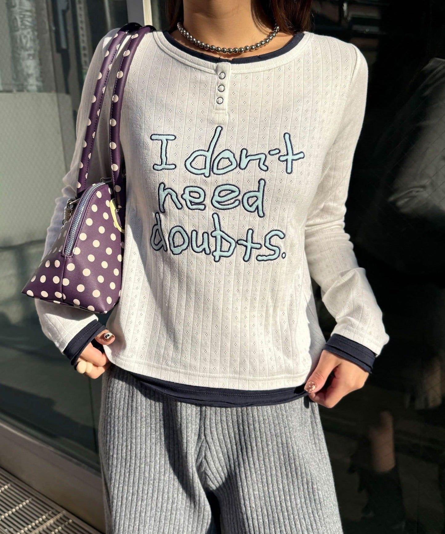 手寫Logo Eyelet Henley 疊穿上衣