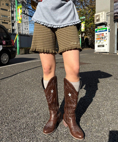 羅紋針織荷葉邊短褲