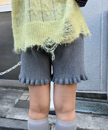 羅紋針織荷葉邊短褲