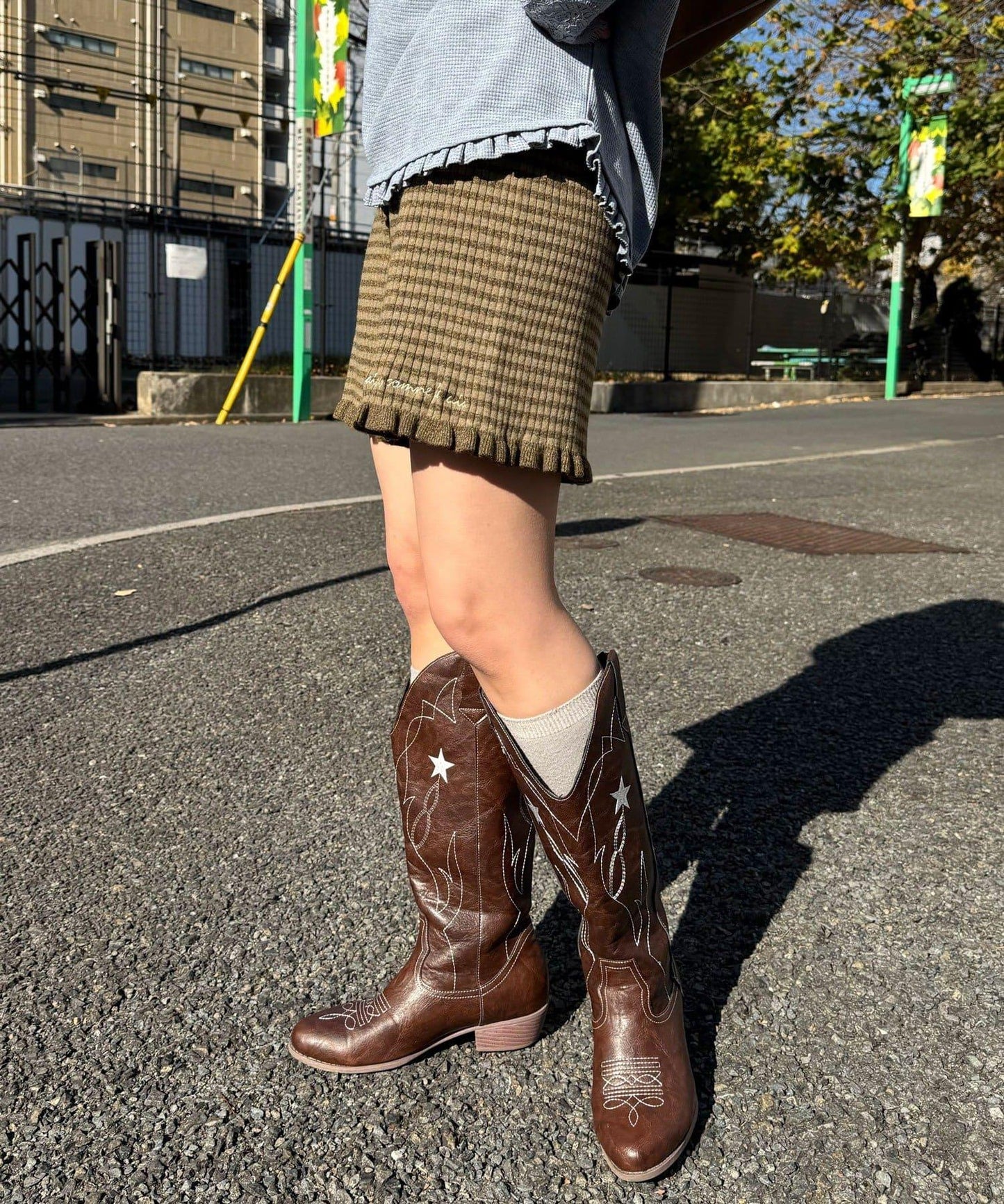 羅紋針織荷葉邊短褲