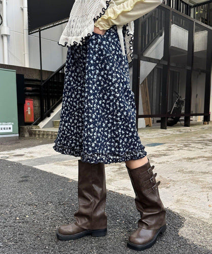 純色/花卉印花 下襬荷葉邊 牛仔五分褲