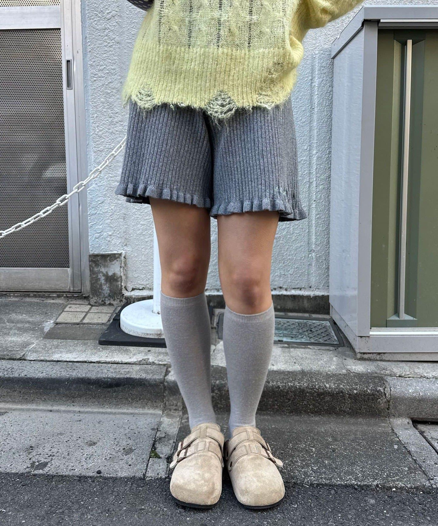 羅紋針織荷葉邊短褲