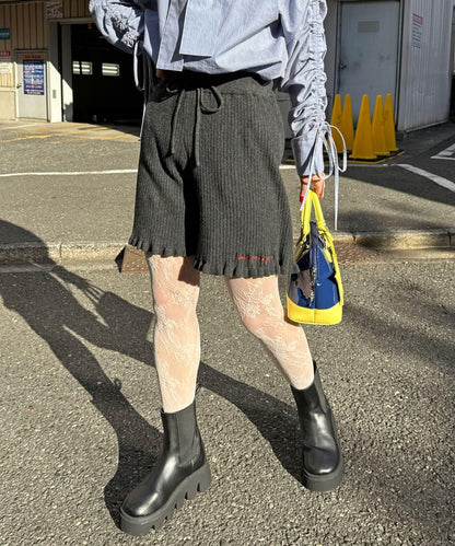 羅紋針織荷葉邊短褲