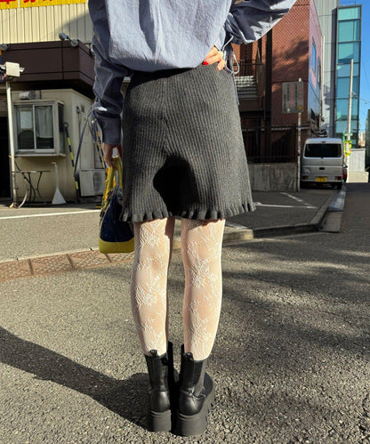 羅紋針織荷葉邊短褲