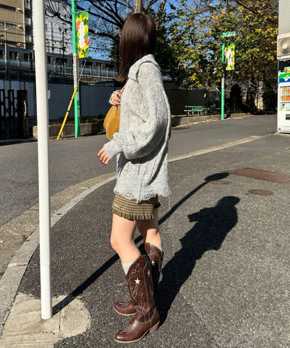 松織透膚麻花破損針織Polo衫