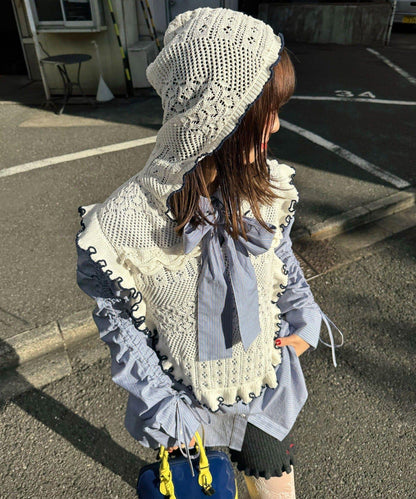 連帽 荷葉邊卷邊 針織 背心