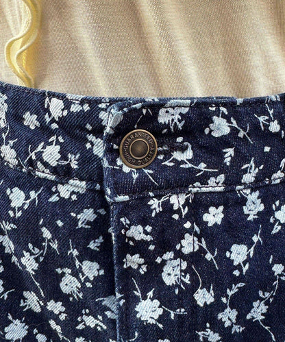 純色/花卉印花 下襬荷葉邊 牛仔五分褲