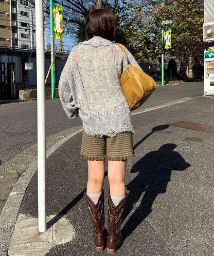 松織透膚麻花破損針織Polo衫