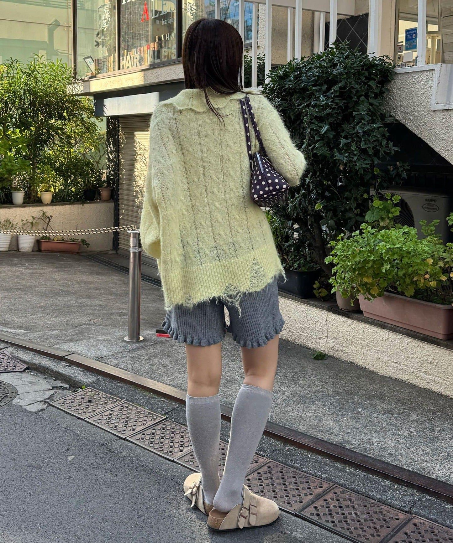 羅紋針織荷葉邊短褲