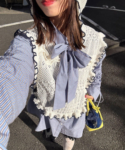 連帽 荷葉邊卷邊 針織 背心