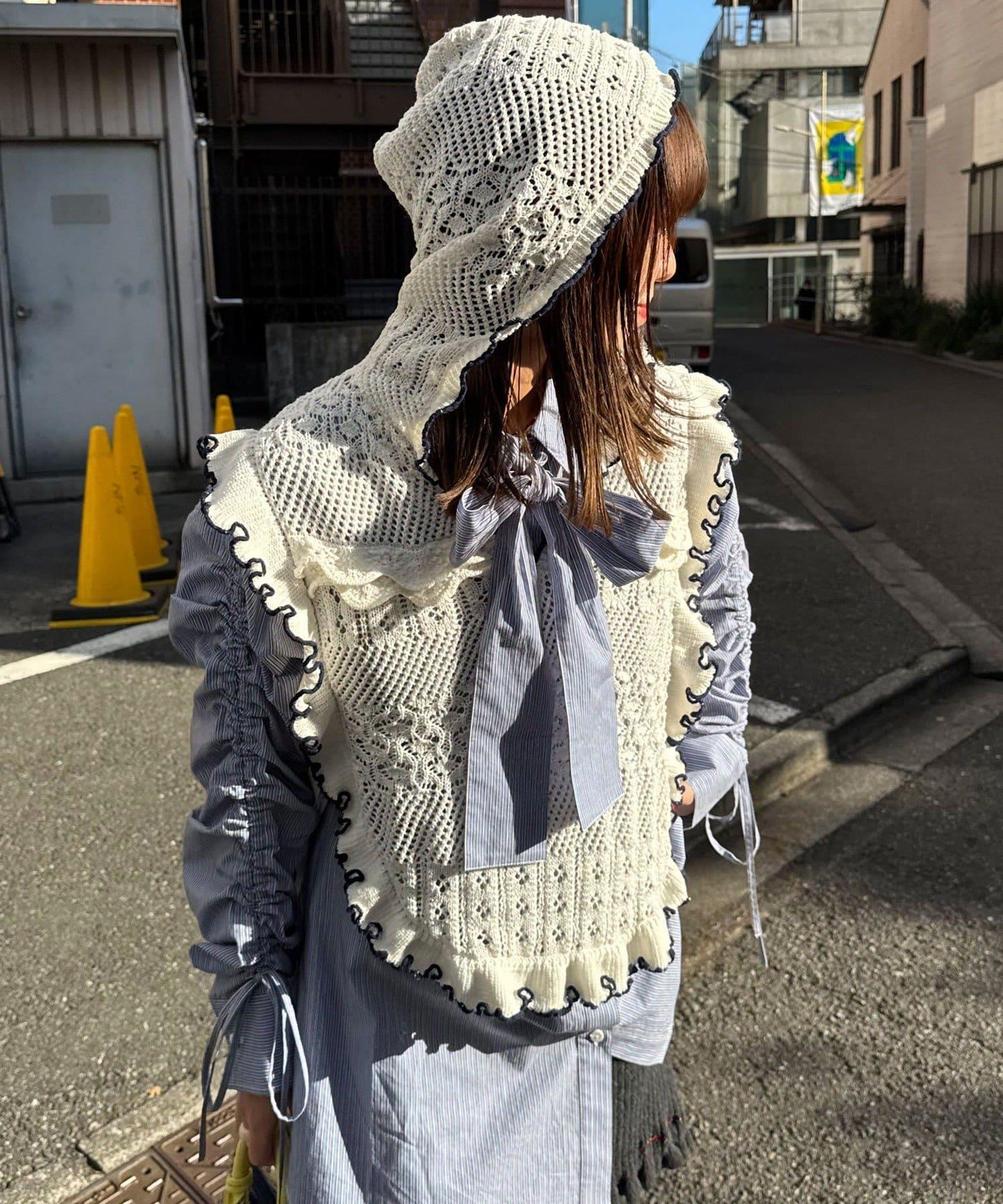 連帽 荷葉邊卷邊 針織 背心