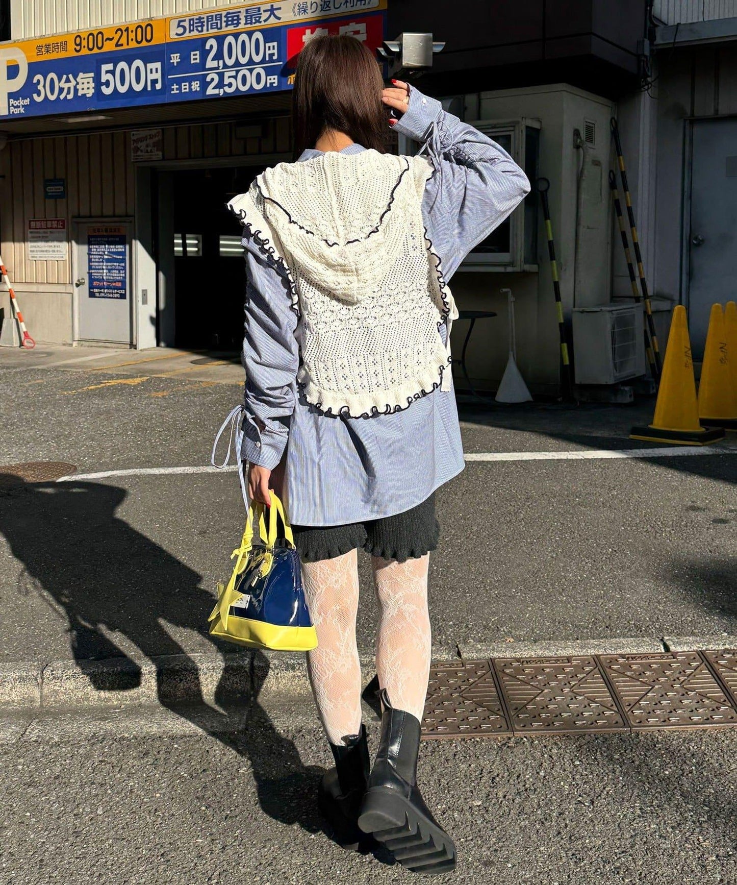 抽褶袖 蝴蝶結領 條紋襯衫