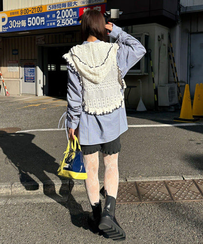 連帽 荷葉邊卷邊 針織 背心