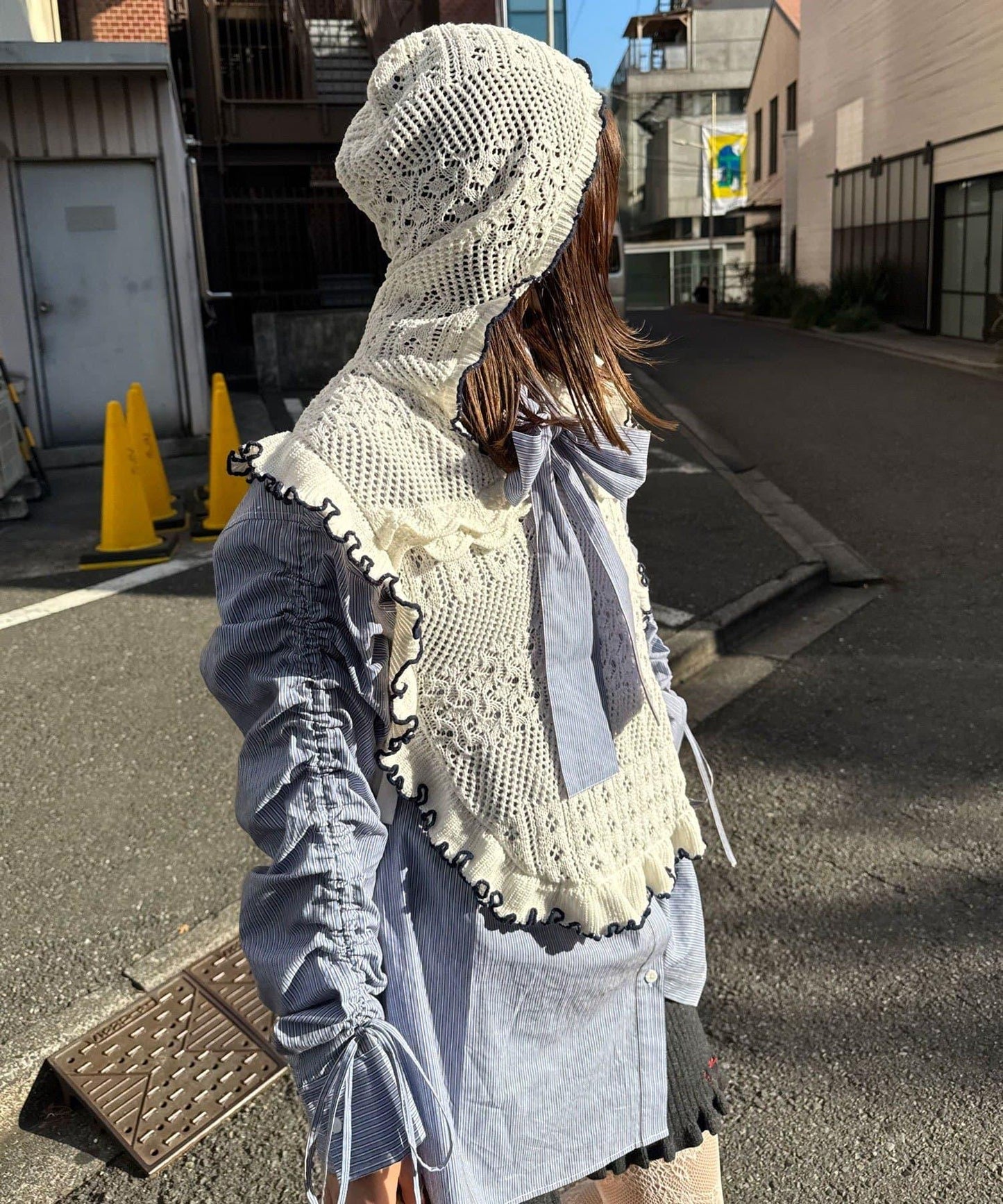 連帽 荷葉邊卷邊 針織 背心