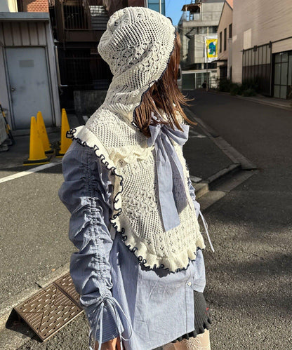 連帽 荷葉邊卷邊 針織 背心