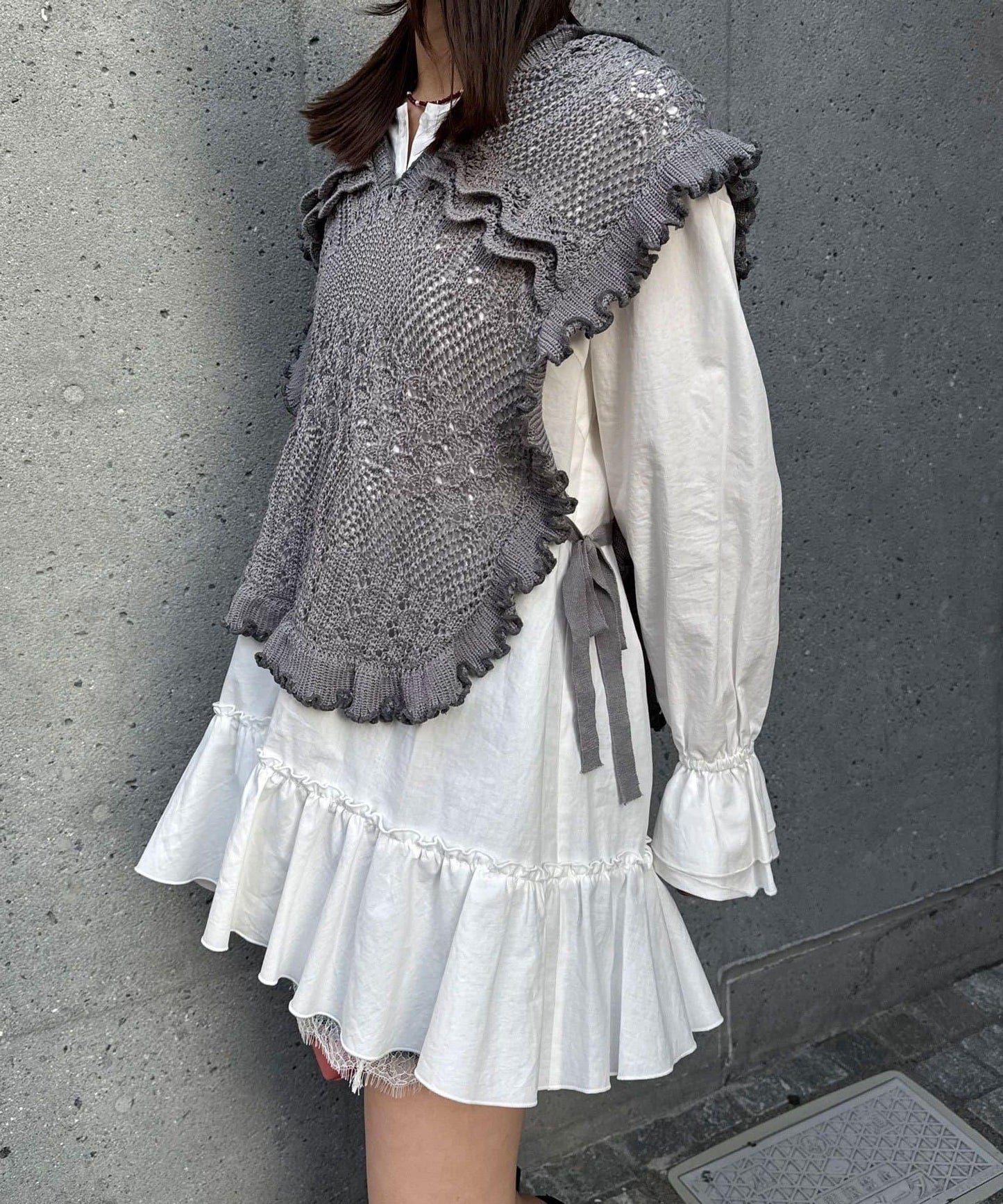 連帽 荷葉邊卷邊 針織 背心