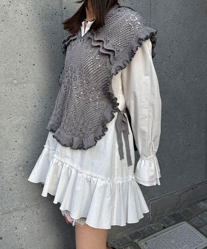 連帽 荷葉邊卷邊 針織 背心