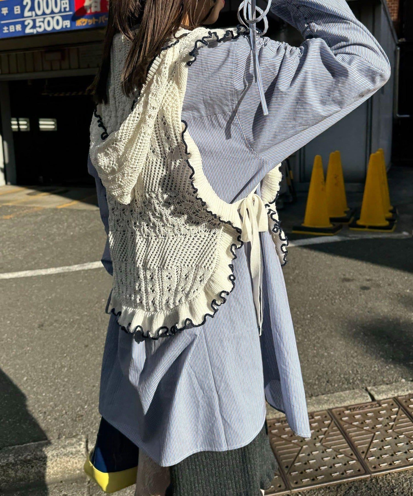 連帽 荷葉邊卷邊 針織 背心