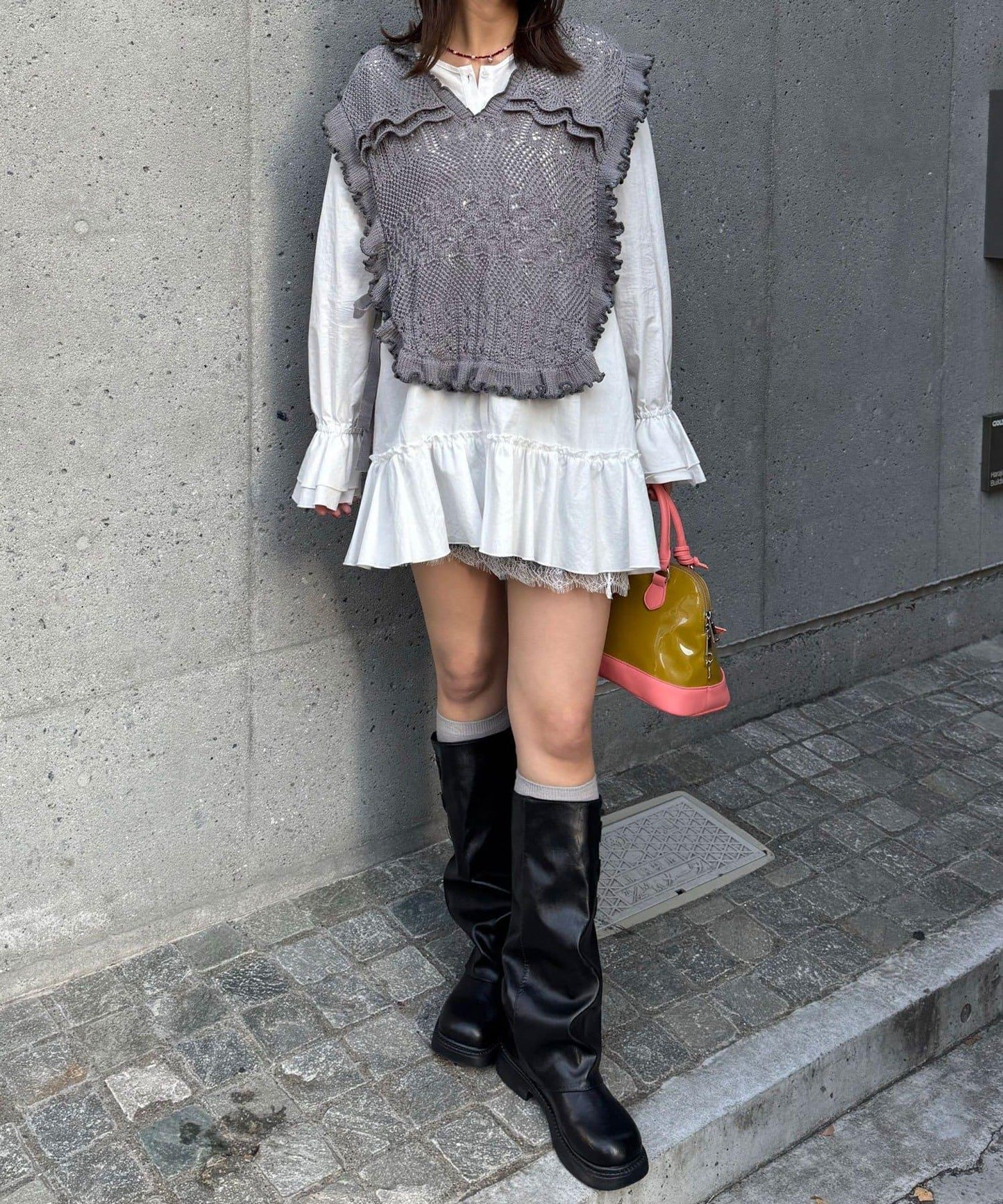 連帽 荷葉邊卷邊 針織 背心