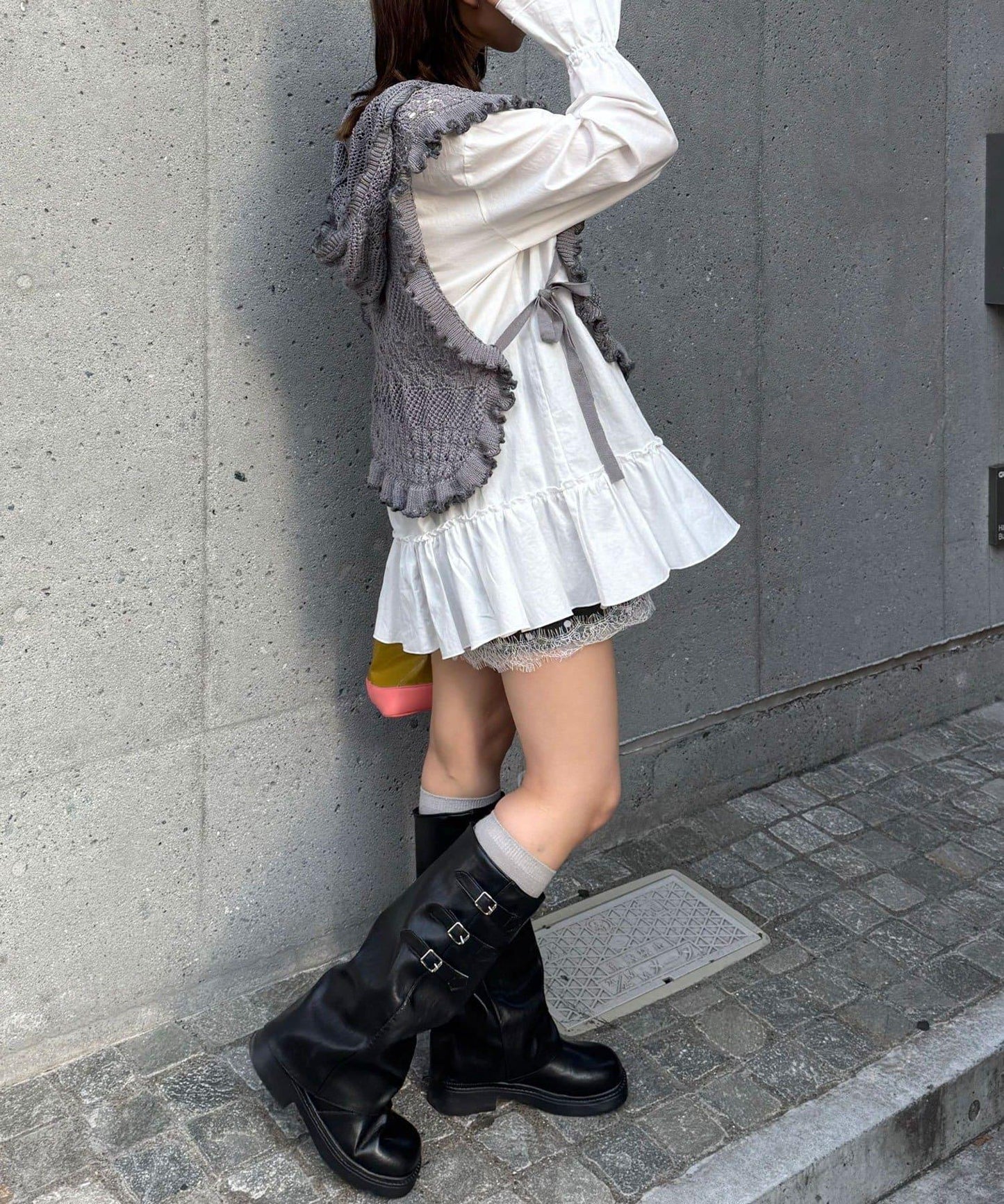 連帽 荷葉邊卷邊 針織 背心