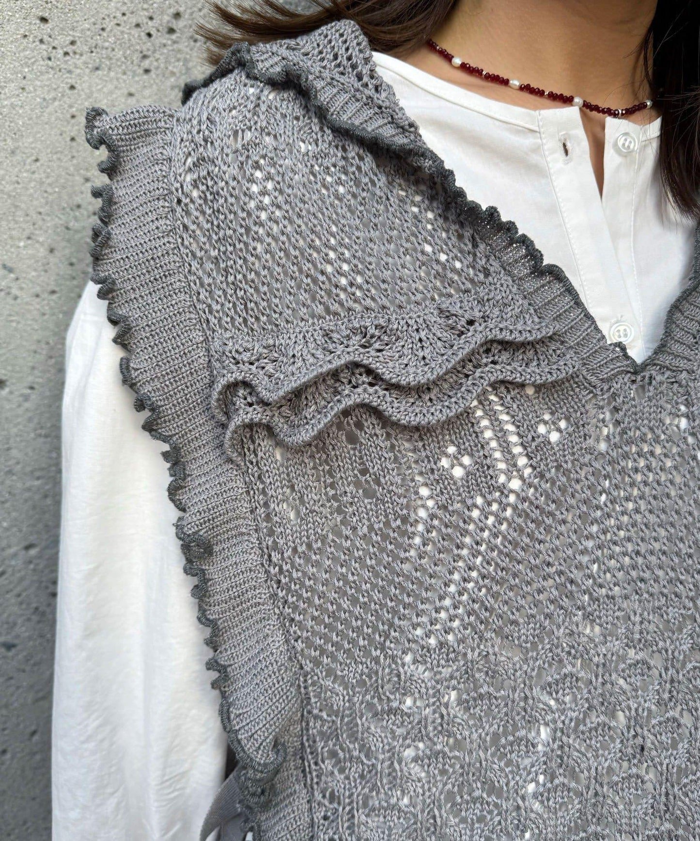 連帽 荷葉邊卷邊 針織 背心