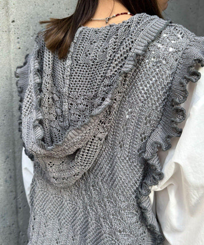 連帽 荷葉邊卷邊 針織 背心