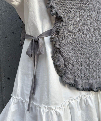 連帽 荷葉邊卷邊 針織 背心