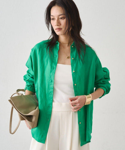 亞麻後繫帶設計襯衫