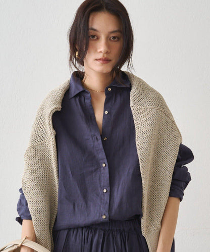 亞麻後繫帶設計襯衫