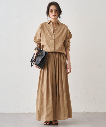 亞麻後繫帶設計襯衫