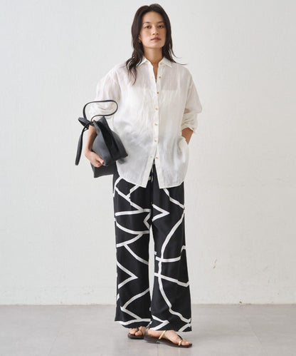 亞麻後繫帶設計襯衫