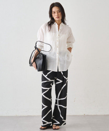 亞麻後繫帶設計襯衫