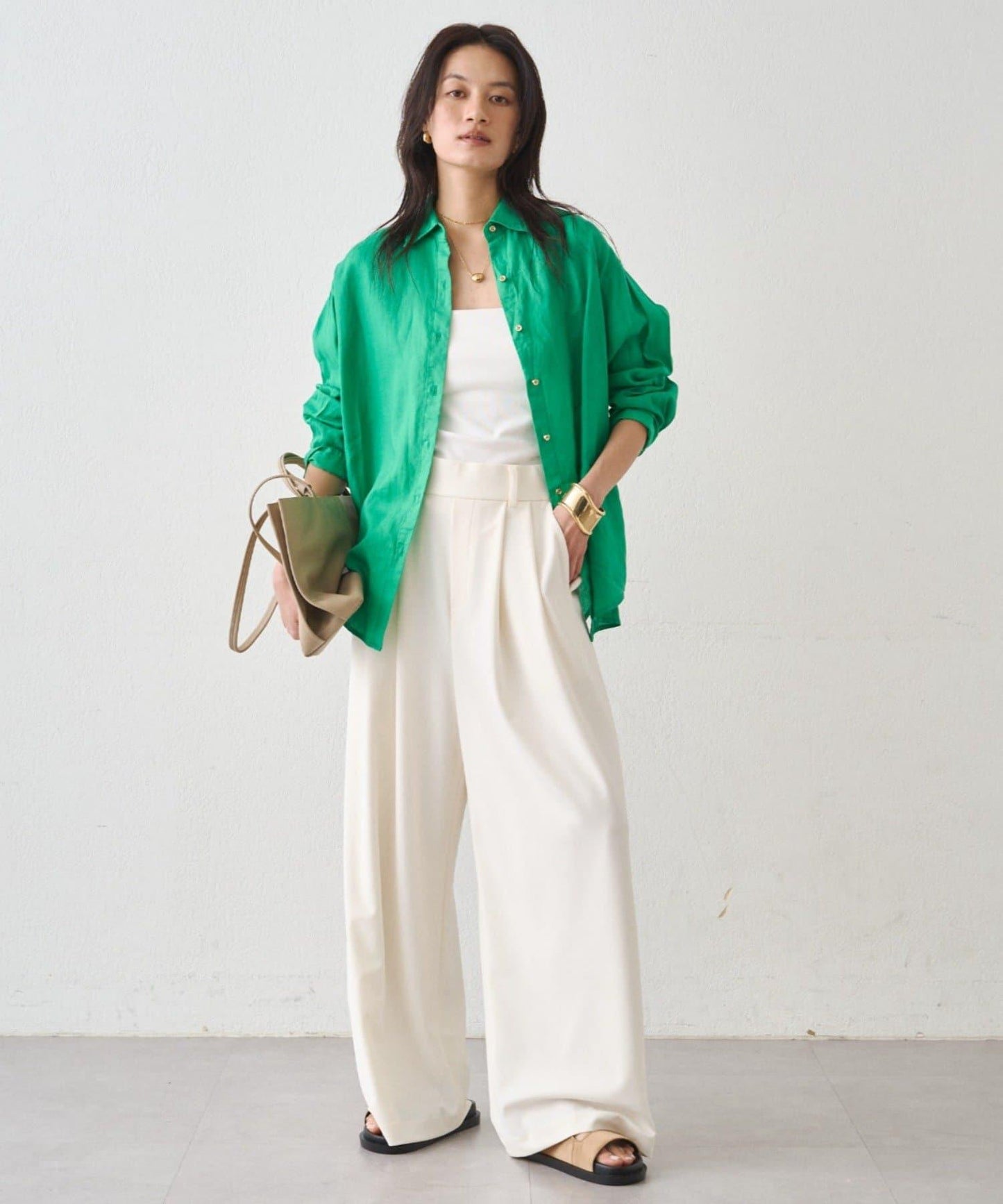 亞麻後繫帶設計襯衫