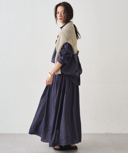 亞麻後繫帶設計襯衫