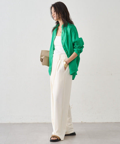 亞麻後繫帶設計襯衫