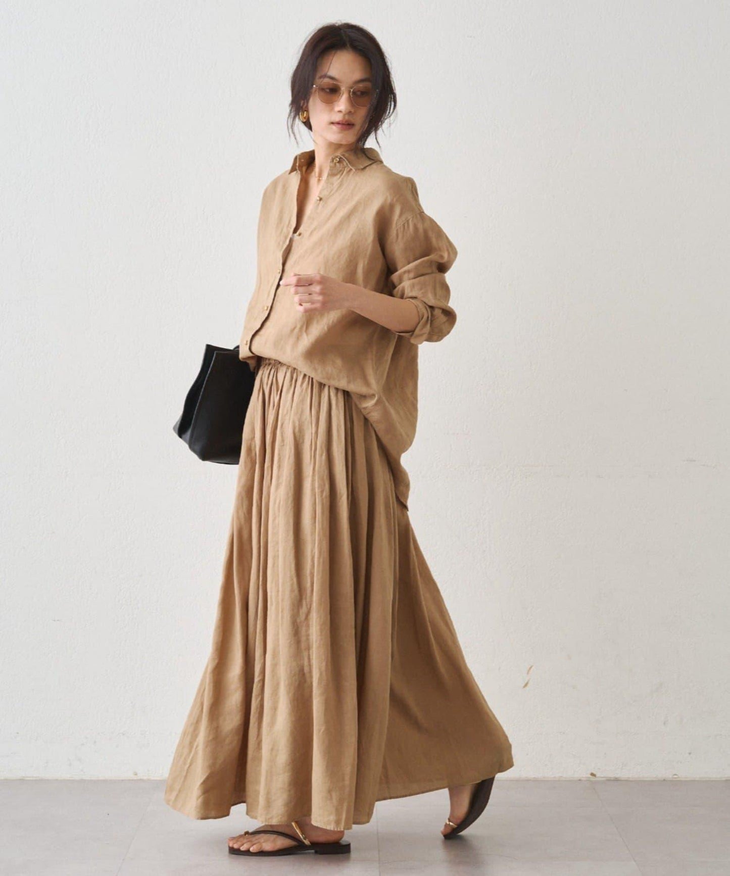 亞麻後繫帶設計襯衫