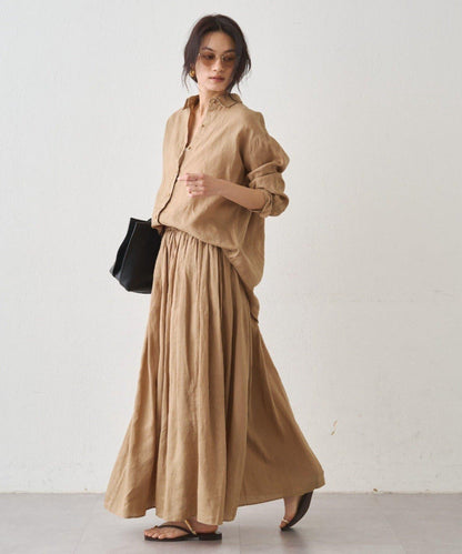 亞麻後繫帶設計襯衫