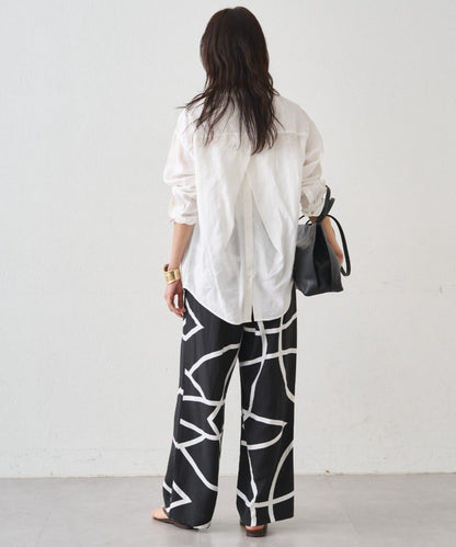 亞麻後繫帶設計襯衫