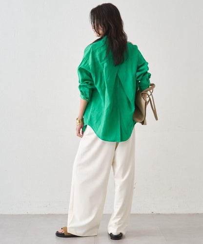 亞麻後繫帶設計襯衫