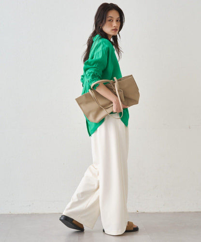 亞麻後繫帶設計襯衫