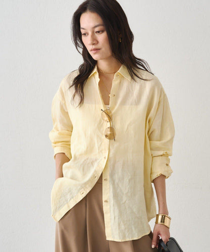 亞麻後繫帶設計襯衫