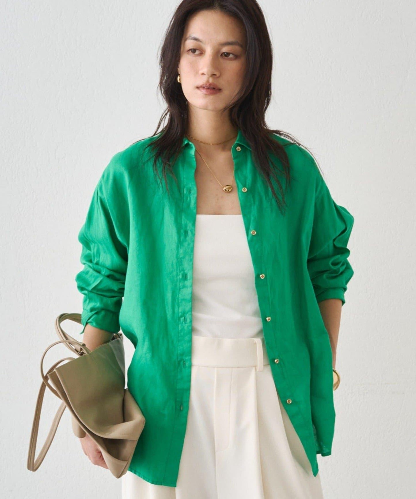 亞麻後繫帶設計襯衫