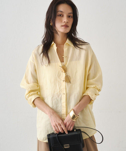 亞麻後繫帶設計襯衫