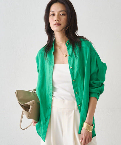 亞麻後繫帶設計襯衫